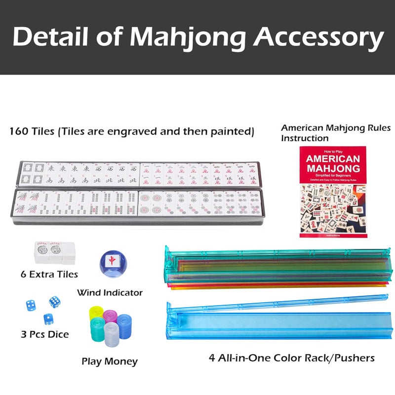 GUSTARIA American Mahjong Game Set, 166 Quality White Tiles, 4 All-in-One Color Rack/Pushers, Mahjong Tile Set with Light Blue Printed Carrying Bag - Image 3