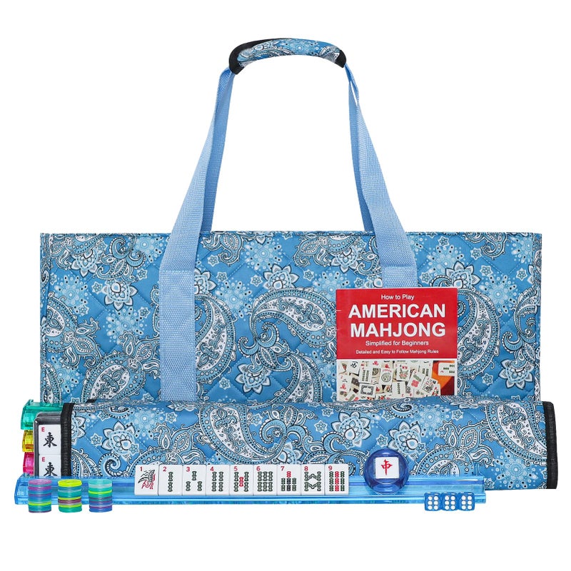 GUSTARIA American Mahjong Game Set, 166 Quality White Tiles, 4 All-in-One Color Rack/Pushers, Mahjong Tile Set with Light Blue Printed Carrying Bag - Image 1
