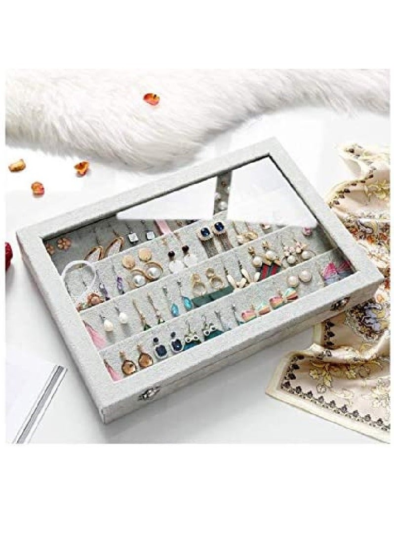 Dubkart Clear Lid Earrings Organizer Holder Velvet Jewelry Tray Display Showcase Storage 32 Pairs Earring Box Case Lockable Earrings Box - Image 4