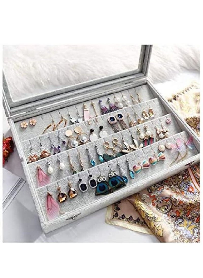 Dubkart - Clear Lid Earrings Organizer Holder Velvet Jewelry Tray Display Showcase Storage 32 Pairs Earring Box Case Lockable Earrings Box - Image 1