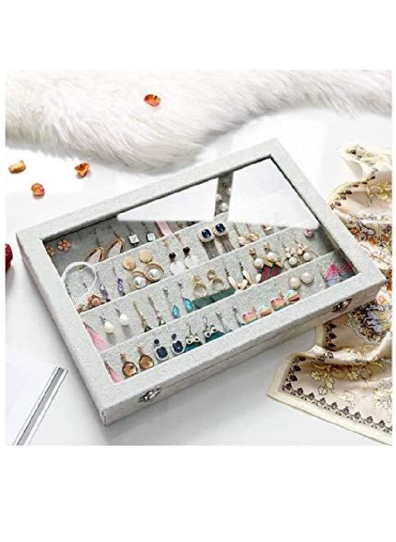 Dubkart - Clear Lid Earrings Organizer Holder Velvet Jewelry Tray Display Showcase Storage 32 Pairs Earring Box Case Lockable Earrings Box - Image 1