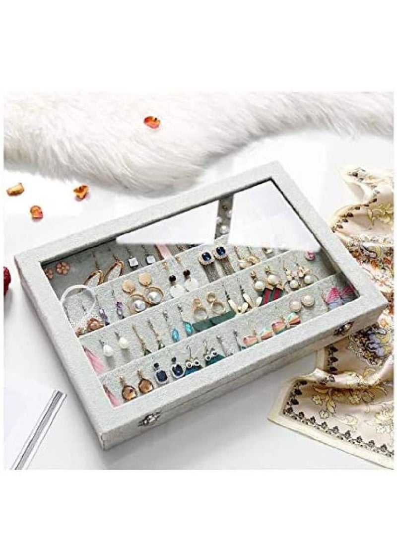 Dubkart - Clear Lid Earrings Organizer Holder Velvet Jewelry Tray Display Showcase Storage 32 Pairs Earring Box Case Lockable Earrings Box - Image 1