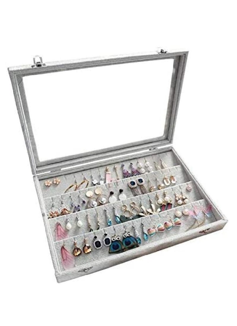 Dubkart - Clear Lid Earrings Organizer Holder Velvet Jewelry Tray Display Showcase Storage 32 Pairs Earring Box Case Lockable Earrings Box - Image 1