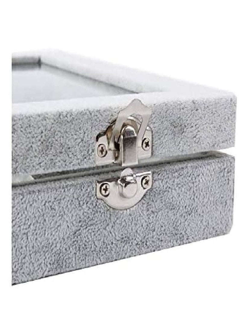 Dubkart - Clear Lid Earrings Organizer Holder Velvet Jewelry Tray Display Showcase Storage 32 Pairs Earring Box Case Lockable Earrings Box - Image 1