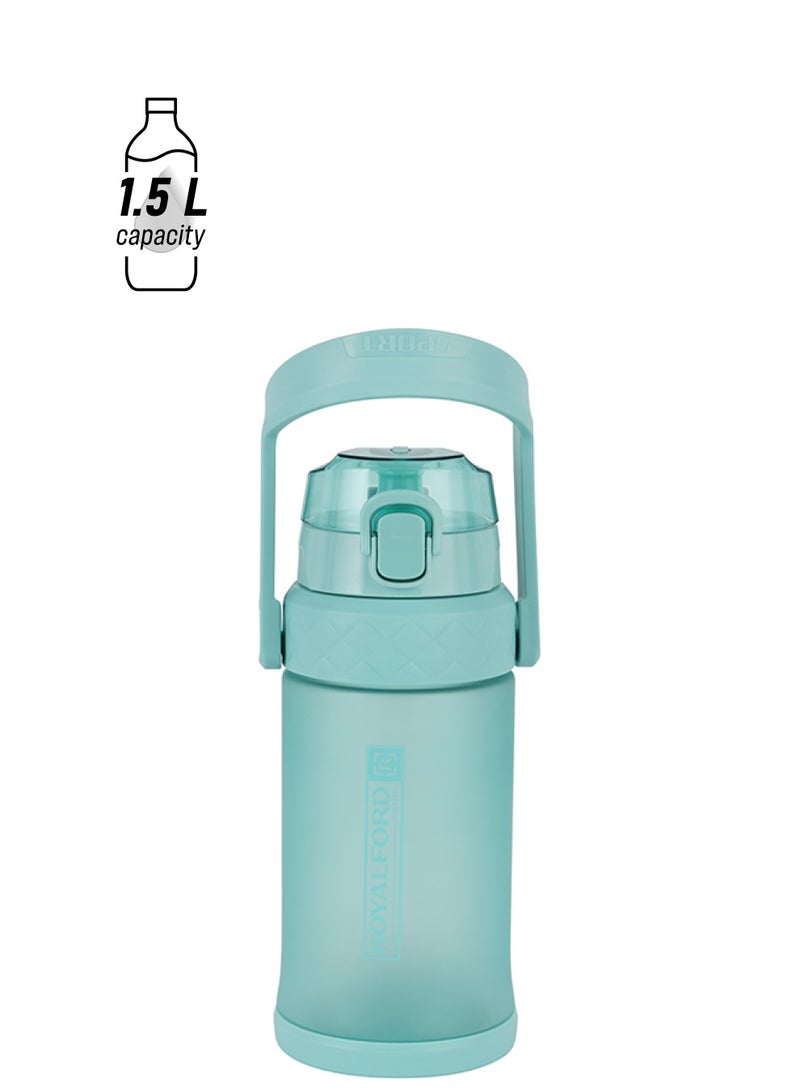 Royalford Water Bottle RF12163 Plastic Bottles with Flip Lid, Silicone Sipper and Straw, Strap, with Carry Handle Perfect for School, Office and Gym Leak-Proof Multicolor 1500ml - Image 1