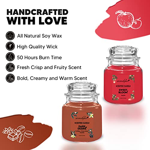 Aromahpure Scented Candles (50 Hours) (100% Soy Wax)- Handcrafted | Smoke-Free | Sweet Bloom-Apple, Dark Desire- Chocolate, Coffee & Vanilla Fragrance Candles for Home & Gift Sets. (Pack of 2) - Image 2