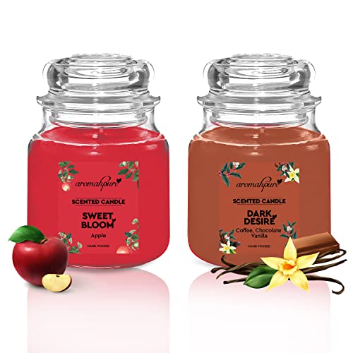 Aromahpure Scented Candles (50 Hours) (100% Soy Wax)- Handcrafted | Smoke-Free | Sweet Bloom-Apple, Dark Desire- Chocolate, Coffee & Vanilla Fragrance Candles for Home & Gift Sets. (Pack of 2) - Image 1
