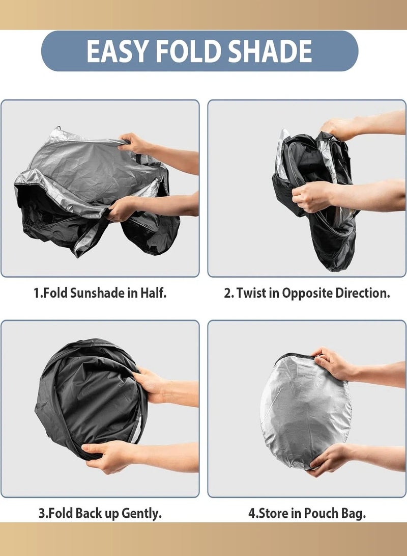 بنايد 🔥مظلة سيارة قابلة للطي - عاكسة فضية وخلفية سوداء | تحجب 99% من الأشعة فوق البنفسجية | تناسب جميع سيارات السيدان | تخفض الحرارة بمقدار 30 درجة مئوية - Image 2