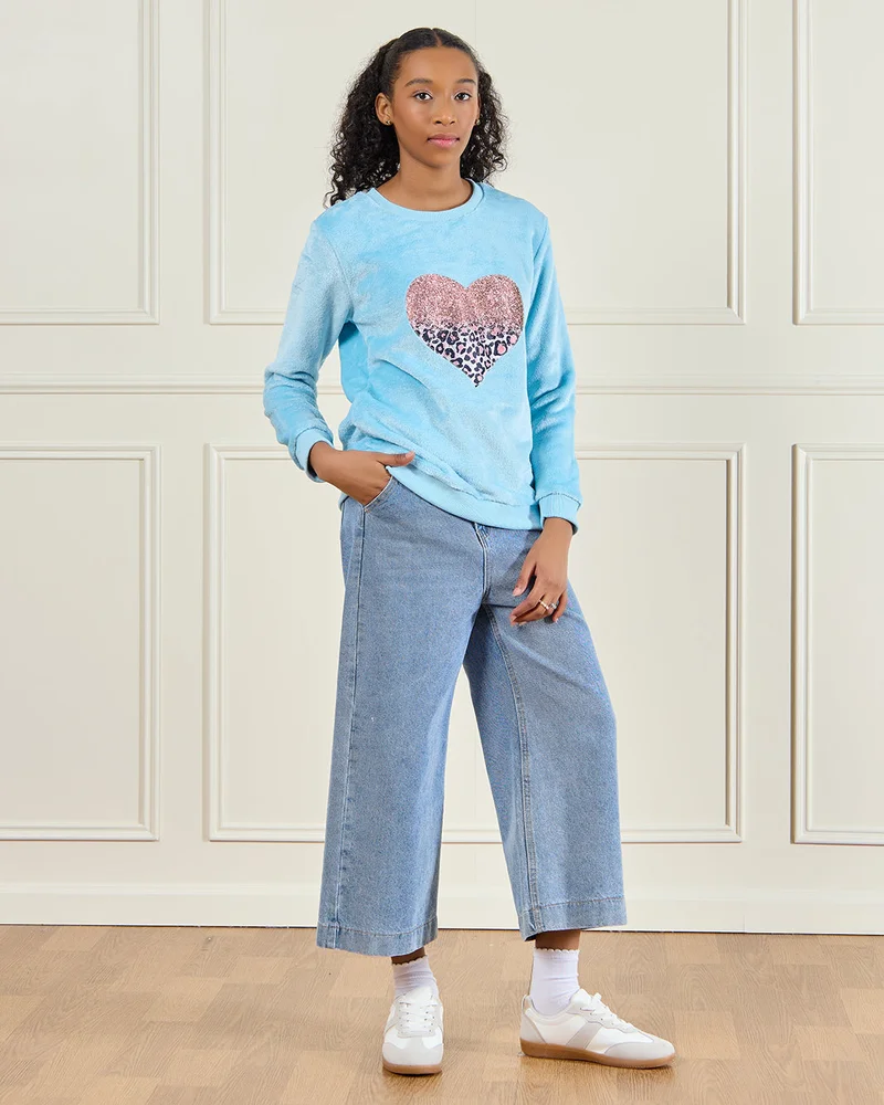 ردتاغ Senior Girls Blue Printed Sweatshirt