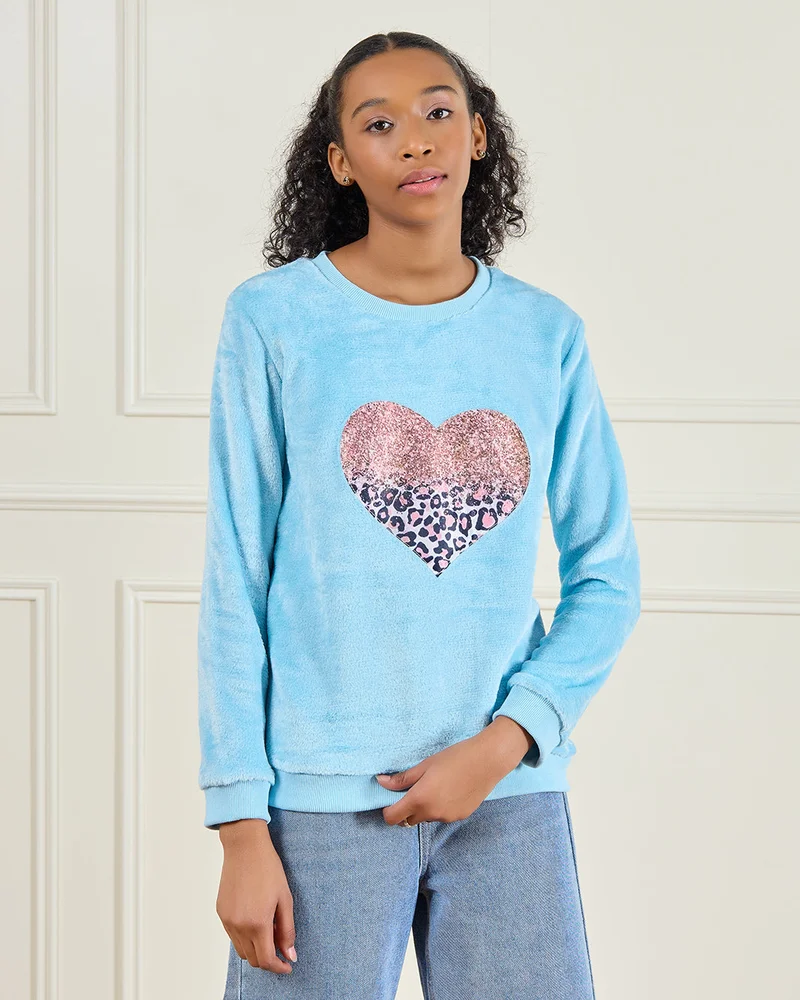ردتاغ Senior Girls Blue Printed Sweatshirt