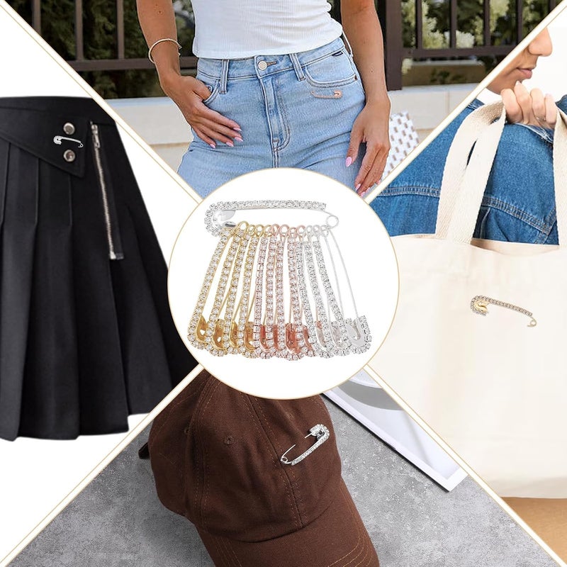 أكس سبرينج دبابيس أمان زخرفية رائعة من ، 12 قطعة من دبابيس البروش الذهبية والفضية، دبابيس ملابس مرصعة بالراينستون لأزياء النساء والقبعات والوشاحات والفساتين - Image 3