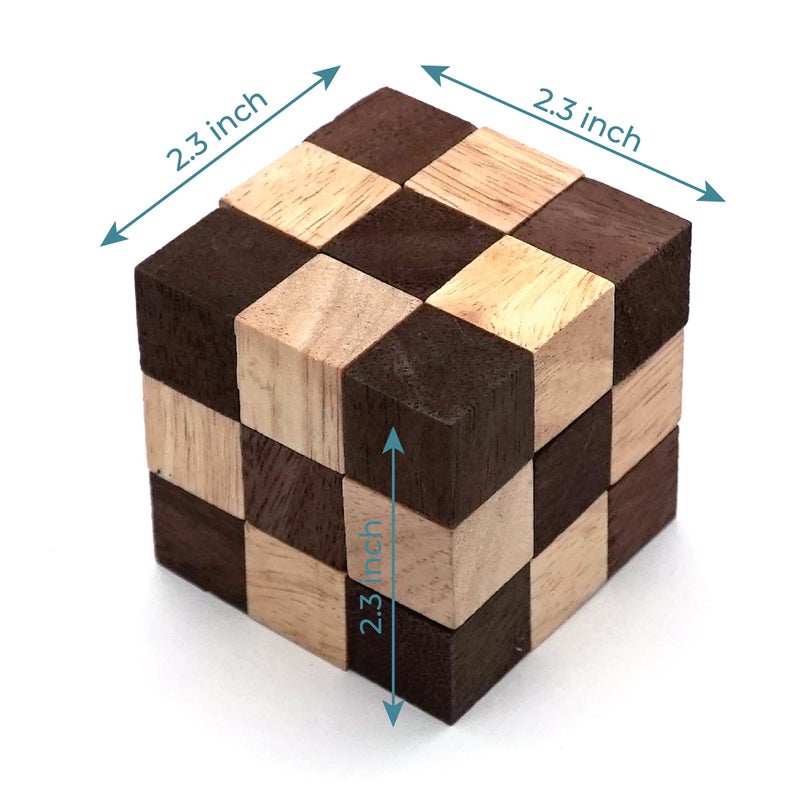 BSIRI Snake Puzzle Cube Classic Games (M Size) - 3D Mind Puzzles for Adults in Hand with Wooden Cube Designs of Magic Game for Educational Brain Games for Kids to Challenges Brain Teasers Puzzles Kids - Image 3