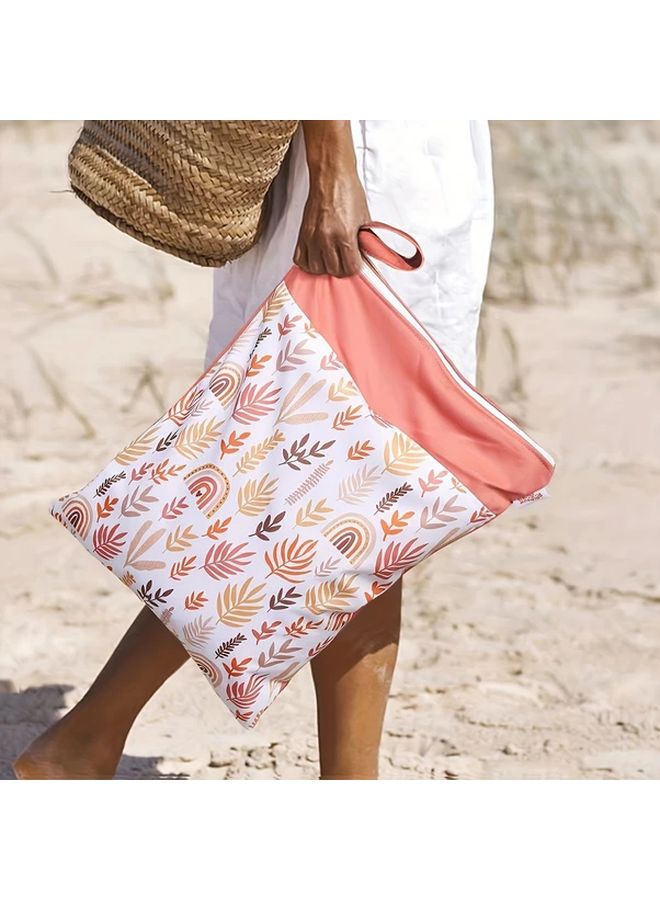Large Capacity Leaf Print Diaper Bag Durable Polyester Wet Dry Separation Multiple Compartments - Image 2