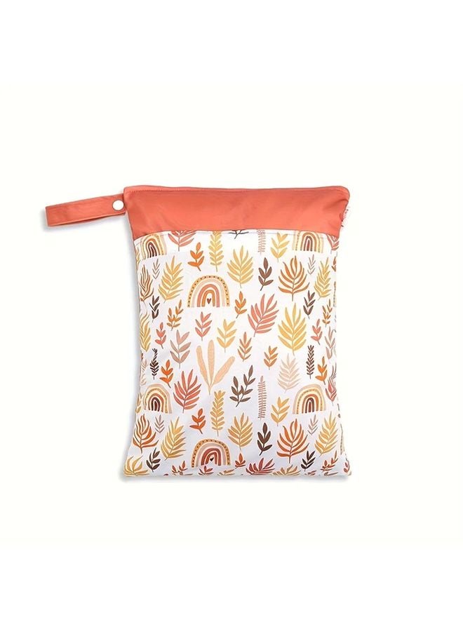 Large Capacity Leaf Print Diaper Bag Durable Polyester Wet Dry Separation Multiple Compartments - Image 1