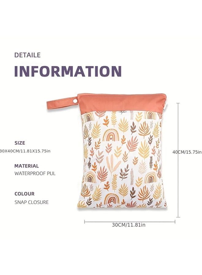 Large Capacity Leaf Print Diaper Bag Durable Polyester Wet Dry Separation Multiple Compartments - Image 3