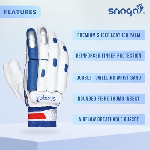 Snaga Players Cricket Batting Gloves, White Blue and (Men) - Image 3