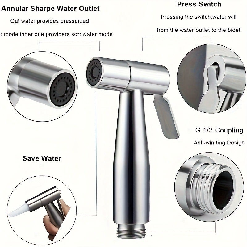 PETO High-Pressure Handheld Shower Set - Stainless Steel Bathroom Cleaning Nozzle with 4.8ft Flexible Wall-Mount Bracket and Bathtub Accessories - Wall-Mounted, Flow Control, Modern Design for Enhanced Cleaning Comfort - Image 3