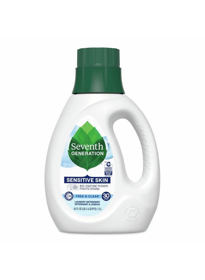 Seventh Generation منظف سائل للغسيل، خالي وواضح، 30 غسلة، معتمد من وزارة الزراعة الأمريكية 97% من المواد الحيوية، 45 أونصة سائلة - Image 1