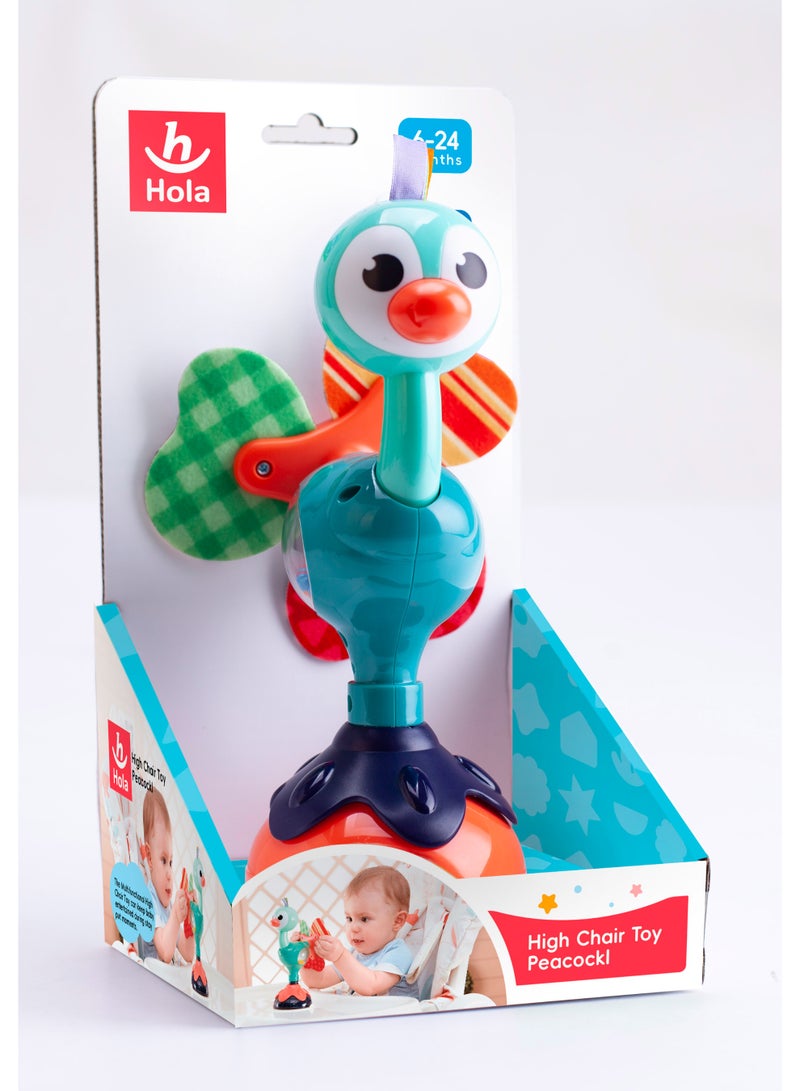 Hola Peacock Highchair Toy with Suction – Sensory Development Toy for Babies 6M+, Stimulates Vision, Hearing, and Touch, Fine Motor Skills, Non-Toxic and Easy to Clean, Mealtime Toys - Image 5