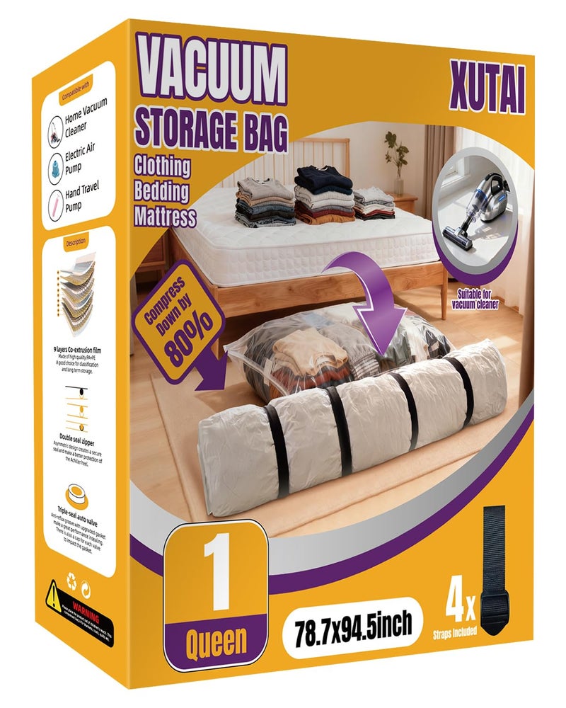 XUTAI Mattress Vacuum Bag Vacuum Seal Storage Bag for Mattress Clothing Heavy Duty Reusable Mattress Storage Bag 1 Queen - Image 2