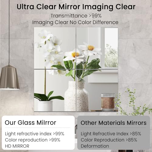 JAMBALAY Home Gym Mirrors for Gym, 12Pcs 14″×12″ Square HD Glass Full Length Wall Mirror Tiles, Self Adhesive Frameless Wall Mirror for Bedroom, Living Room, Over The Door - Image 2