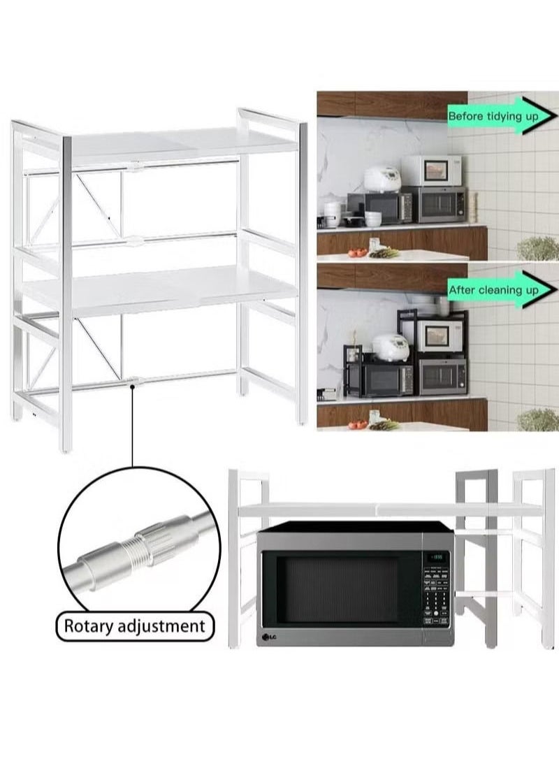 AGD - Microwave Oven Rack Expandable Storage Rack for Kitchen Utensils and Cutlery 3 Tiers with 3 Hooks White - Image 1