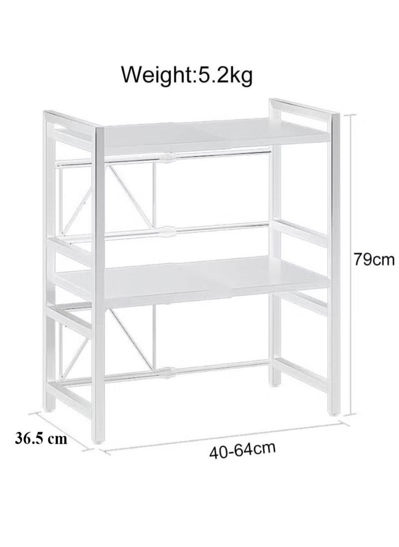 AGD - Microwave Oven Rack Expandable Storage Rack for Kitchen Utensils and Cutlery 3 Tiers with 3 Hooks White - Image 1