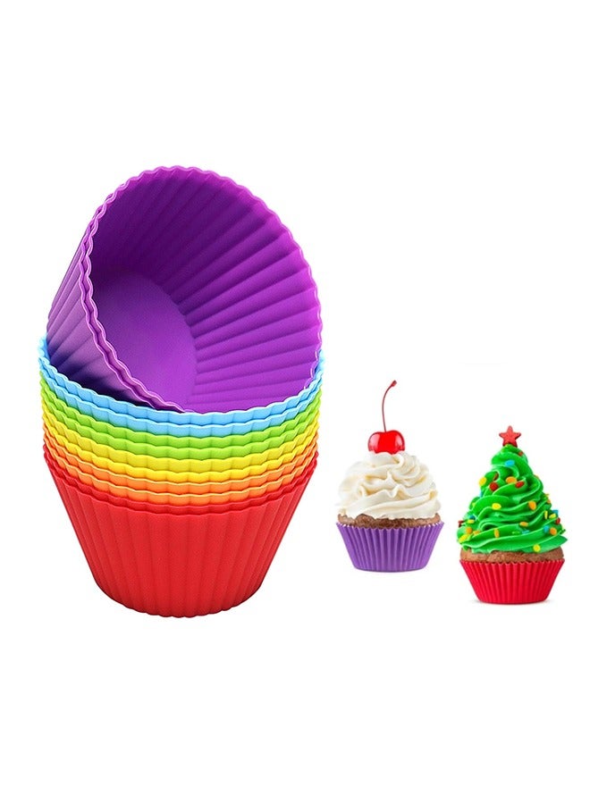 12 قطعة من أكواب الكب كيك المصنوعة من السيليكون كبيرة الحجم، أكواب خبز سيليكون جامبو قابلة لإعادة الاستخدام وسهلة التنظيف، رائعة للكب كيك والموس (متعددة الألوان) - Image 1
