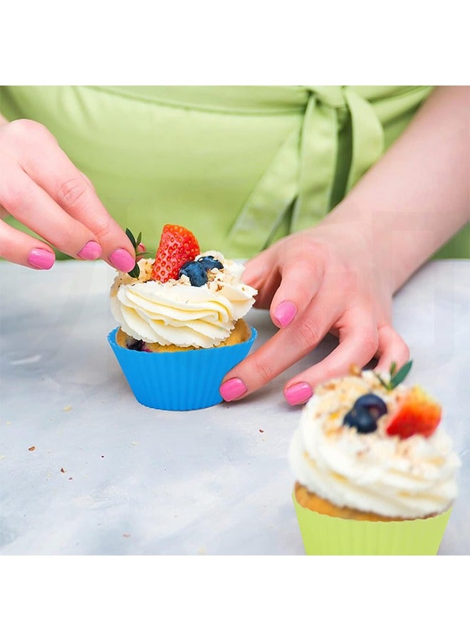 12 قطعة من أكواب الكب كيك المصنوعة من السيليكون كبيرة الحجم، أكواب خبز سيليكون جامبو قابلة لإعادة الاستخدام وسهلة التنظيف، رائعة للكب كيك والموس (متعددة الألوان) - Image 4
