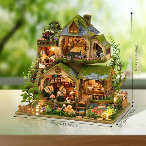 Foyucool ﻿Foyucool Miniature House Kit, Mini House Building Kit with Light, Dollhouse Kits for for Adult to Building, Forest Adventure - Image 2
