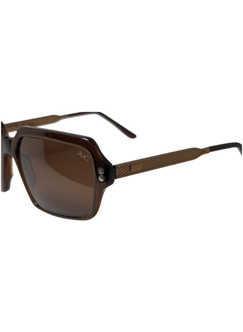 Armando Cavelli - Authentic Armando Cavelli sunglasses, crafted from carefully selected premium acetate for a luxurious look and longevity with extensive use. This model combines modernity and classic style, with a raw brown acetate front and brown -plated metal temples to complete your luxury look. Comes with premium polymer lenses offer UV400 protection in a brwon - Image 1
