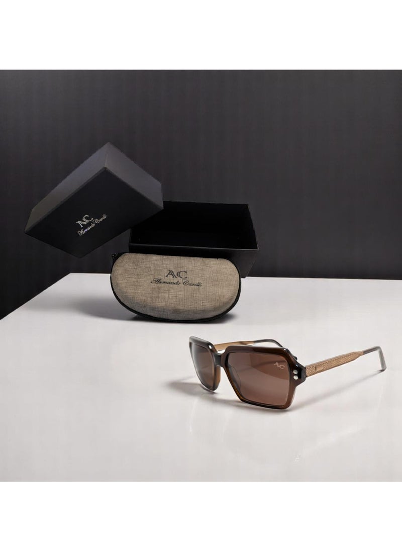 Armando Cavelli - Authentic Armando Cavelli sunglasses, crafted from carefully selected premium acetate for a luxurious look and longevity with extensive use. This model combines modernity and classic style, with a raw brown acetate front and brown -plated metal temples to complete your luxury look. Comes with premium polymer lenses offer UV400 protection in a brwon - Image 1