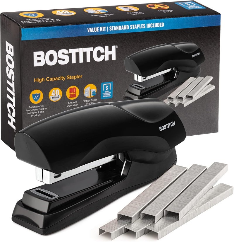 Bostitch Office Stapler Heavy Duty - 40 Sheet Stapler for Desk -Full-Strip - Includes 1260 Staples - Black - Image 1
