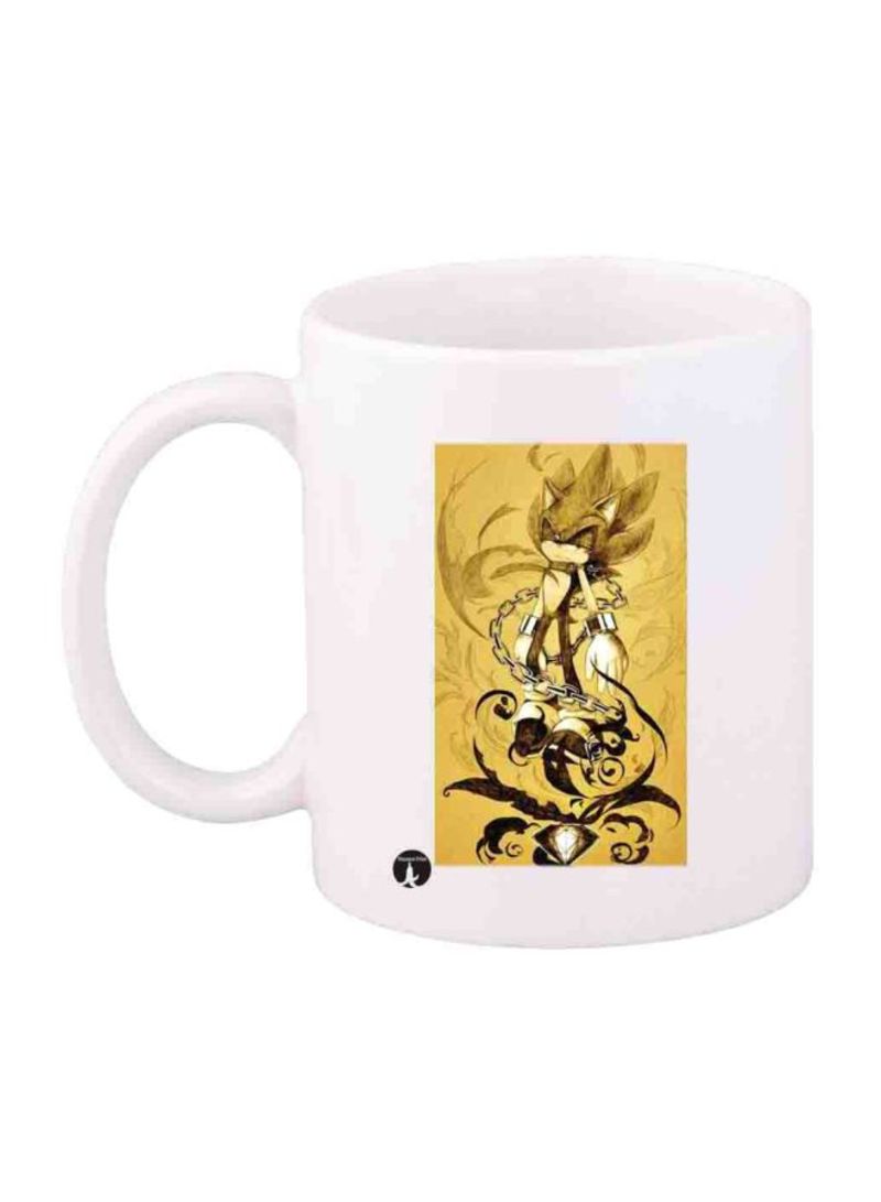 Game Sonic Character Printed Mug White/Yellow/Black Standard Size