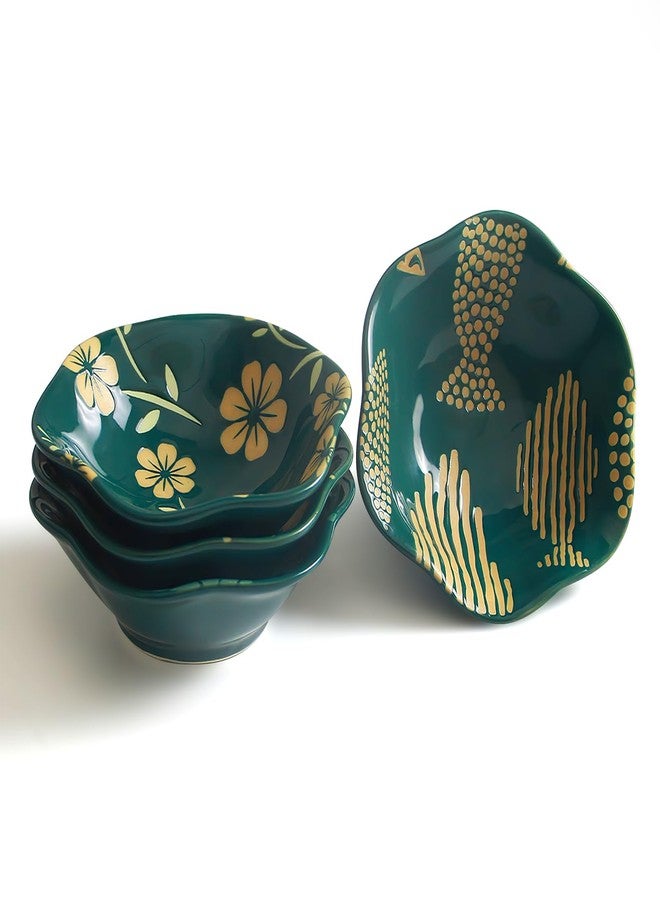 AYFDISHS 4 Inch Ceramic Dipping Bowls,Flower Side Dishes Soy Sauce Dish for Sushi Appetizer Plates/Serving Dish for Kitchen Home,Set of 4 (Green) - Image 1