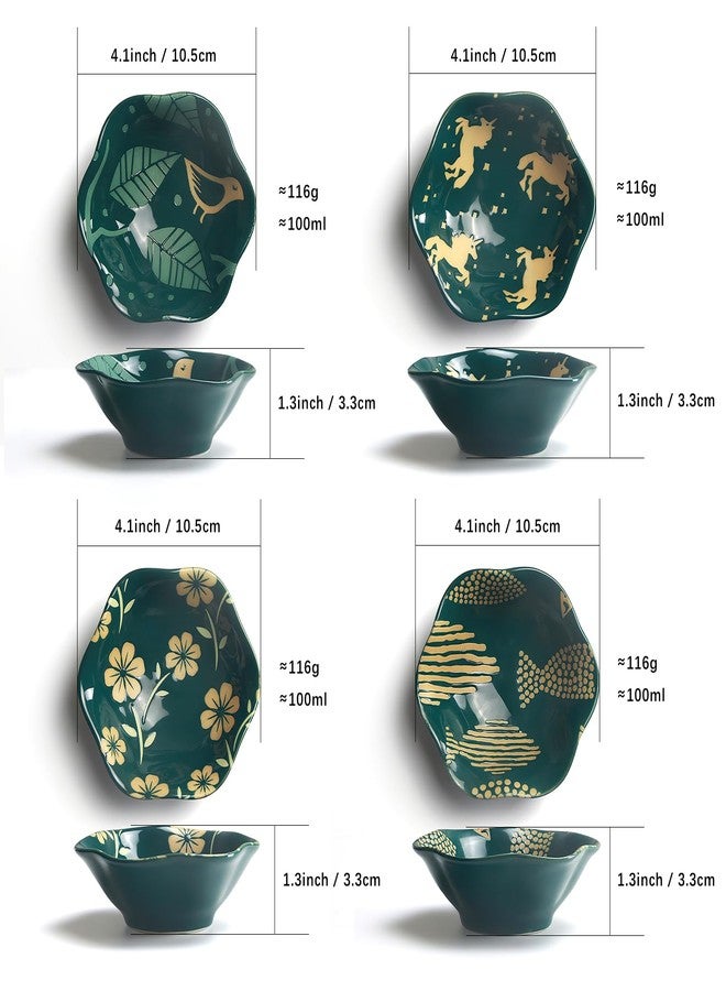 AYFDISHS 4 Inch Ceramic Dipping Bowls,Flower Side Dishes Soy Sauce Dish for Sushi Appetizer Plates/Serving Dish for Kitchen Home,Set of 4 (Green) - Image 2