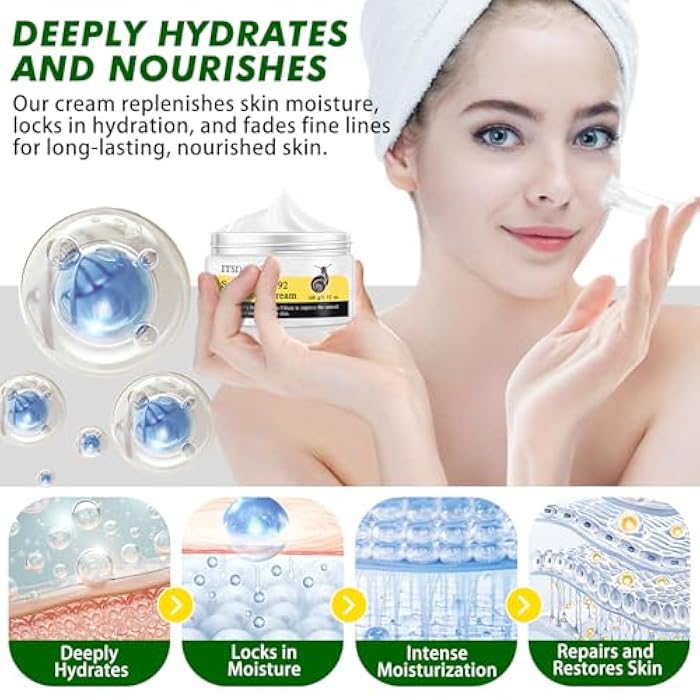 ITSDAWN 2 Pack Snail Mucin 92% Face Cream 100g, Moisturizer Hydrating Cream for Dry & Sensitive Skin, All Skin Types - Image 2