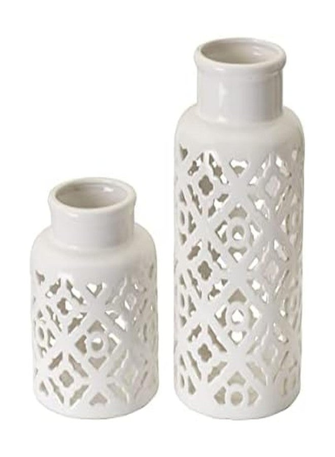 Elements Pierced Ceramic Vases for Living Room, Dining Room, Bedroom, Office, Home Décor, Farmhouse décor, Centerpiece, Set of 2, White - Image 1