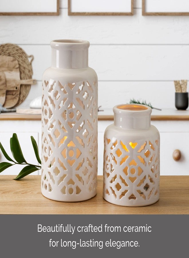 Elements Pierced Ceramic Vases for Living Room, Dining Room, Bedroom, Office, Home Décor, Farmhouse décor, Centerpiece, Set of 2, White - Image 4