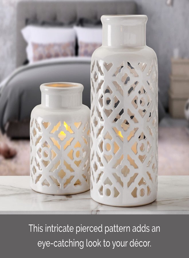 Elements Pierced Ceramic Vases for Living Room, Dining Room, Bedroom, Office, Home Décor, Farmhouse décor, Centerpiece, Set of 2, White - Image 3