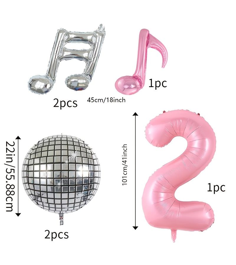 6pcs Musical Note Shaped Number 2 Foil Balloon Set for Birthday Party Decor - Image 2
