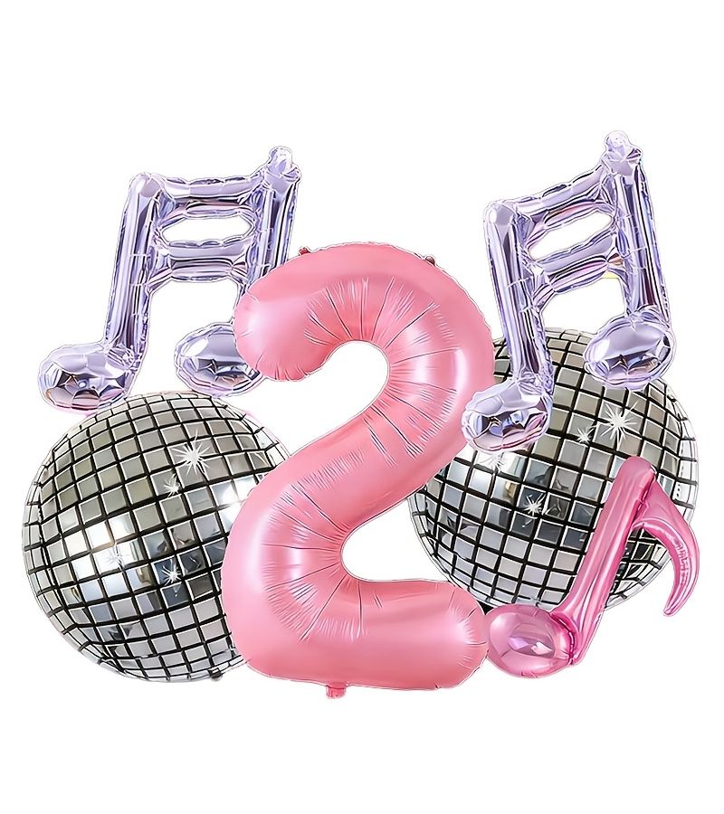 6pcs Musical Note Shaped Number 2 Foil Balloon Set for Birthday Party Decor - Image 1
