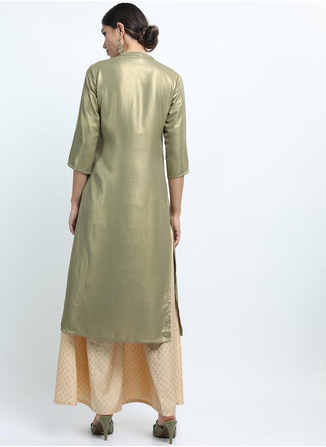 Vishudh Women Olive Green Solid Kurta by Styli  - Image 3