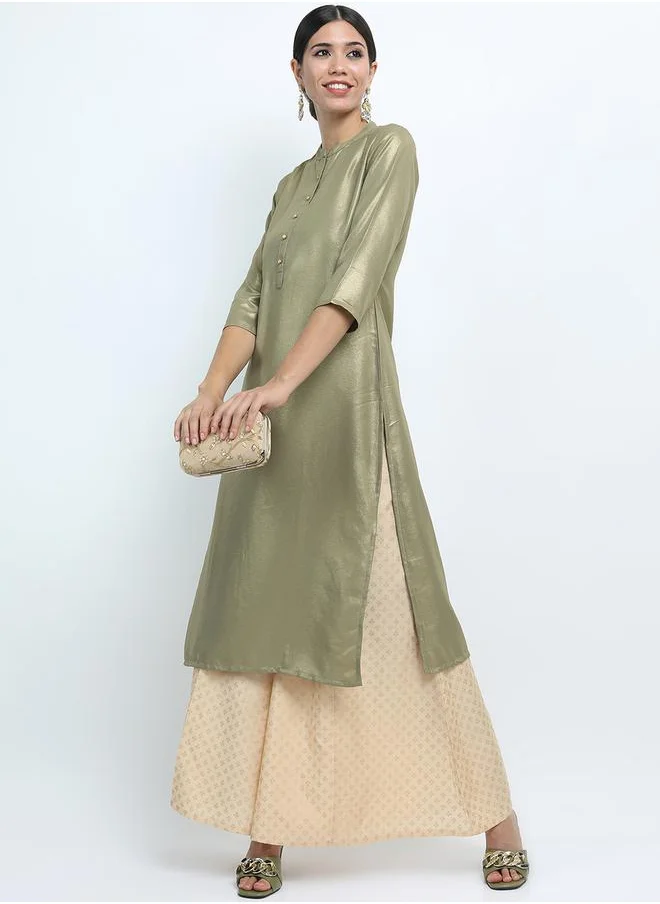 Vishudh Women Olive Green Solid Kurta by Styli
