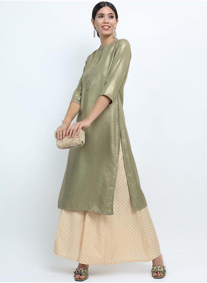 Vishudh Women Olive Green Solid Kurta by Styli  - Image 2