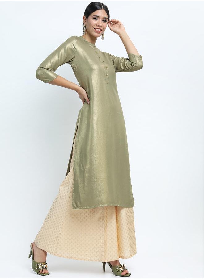 Vishudh Women Olive Green Solid Kurta by Styli  - Image 5