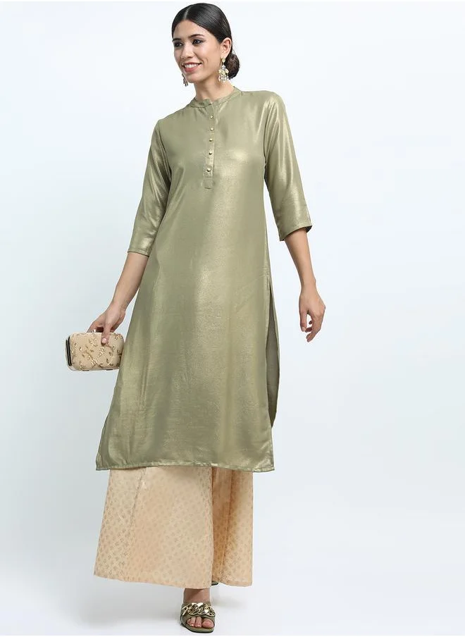Vishudh Women Olive Green Solid Kurta by Styli