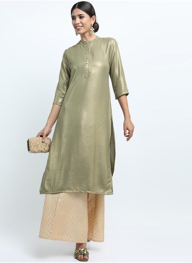 Vishudh Women Olive Green Solid Kurta by Styli  - Image 1