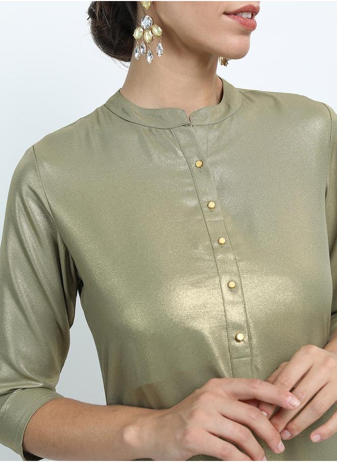 Vishudh Women Olive Green Solid Kurta by Styli  - Image 4