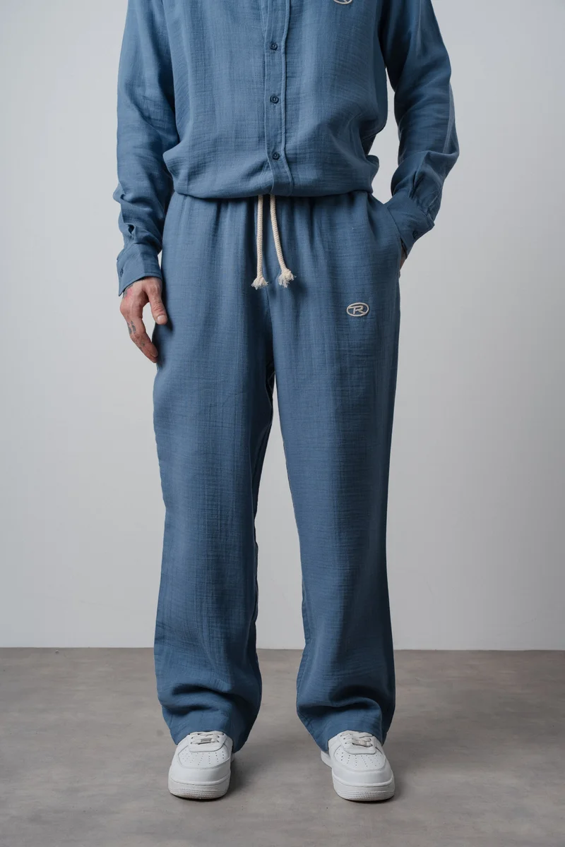 RESPIRE Men's R Embroidered Muslin Baggy Pants Light Blue